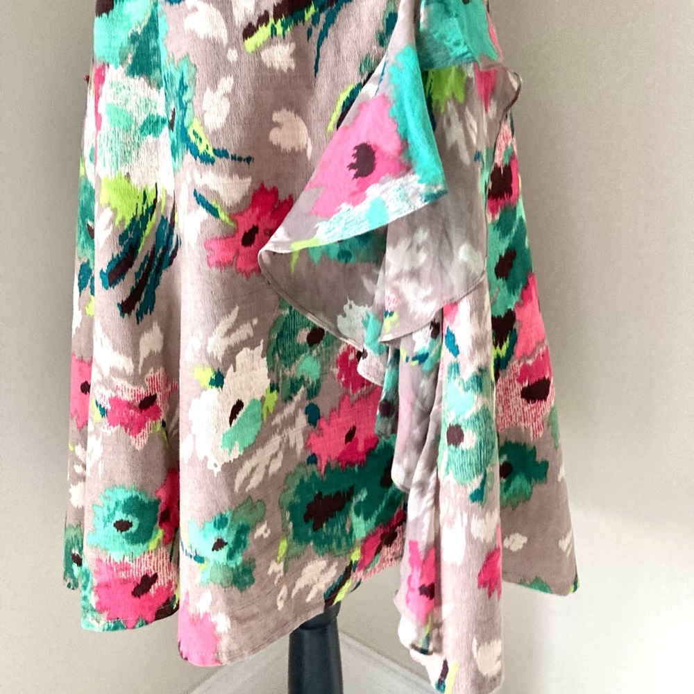 Nanette Lepore Ikat Taupe Floral Dress Size 6 Romantic - Picture 8 of 12